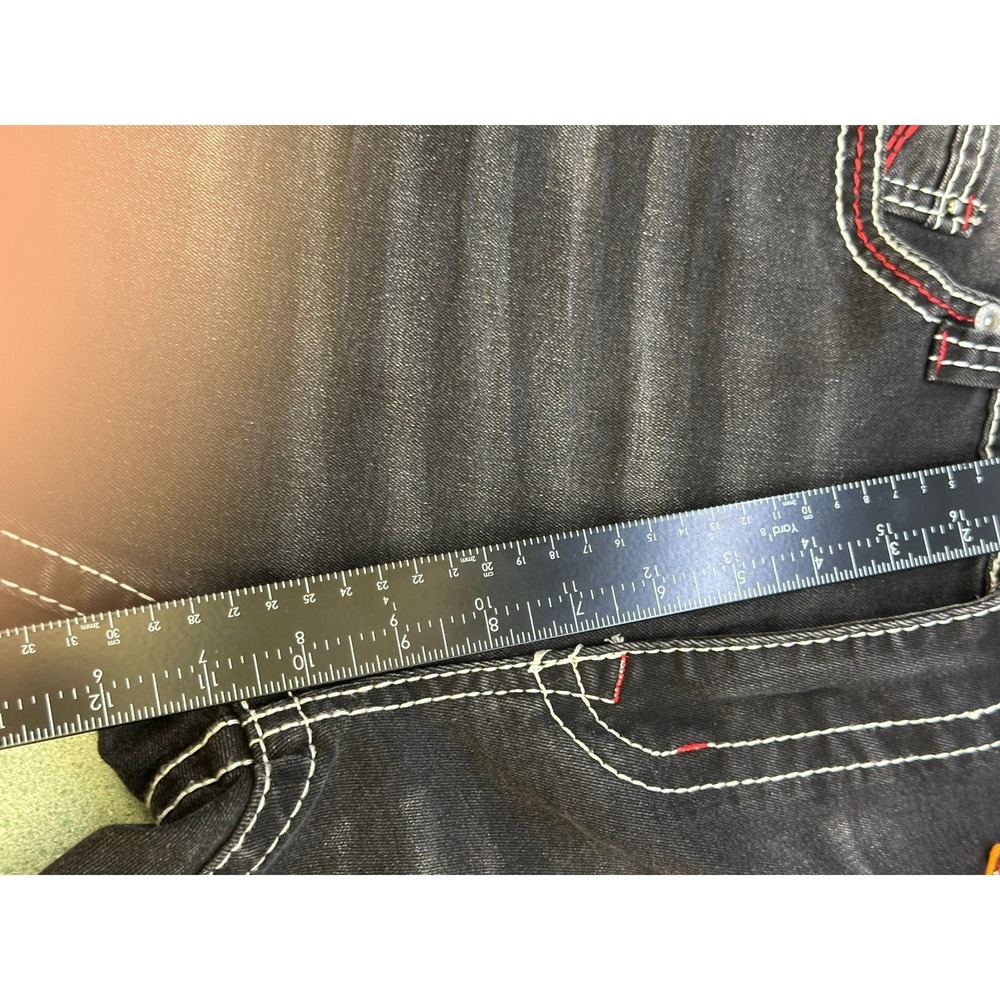 True Rebel 900 Series Lando Black Slim Fit Jeans Red White Stitch 36x30 808 NEW - Picture 9 of 10